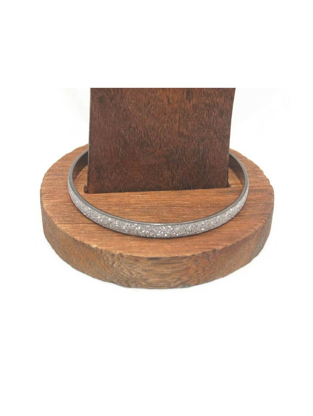 Vintage Gunmetal and Silver Glitter 8 1/4 Inch Bangle Bracelet.